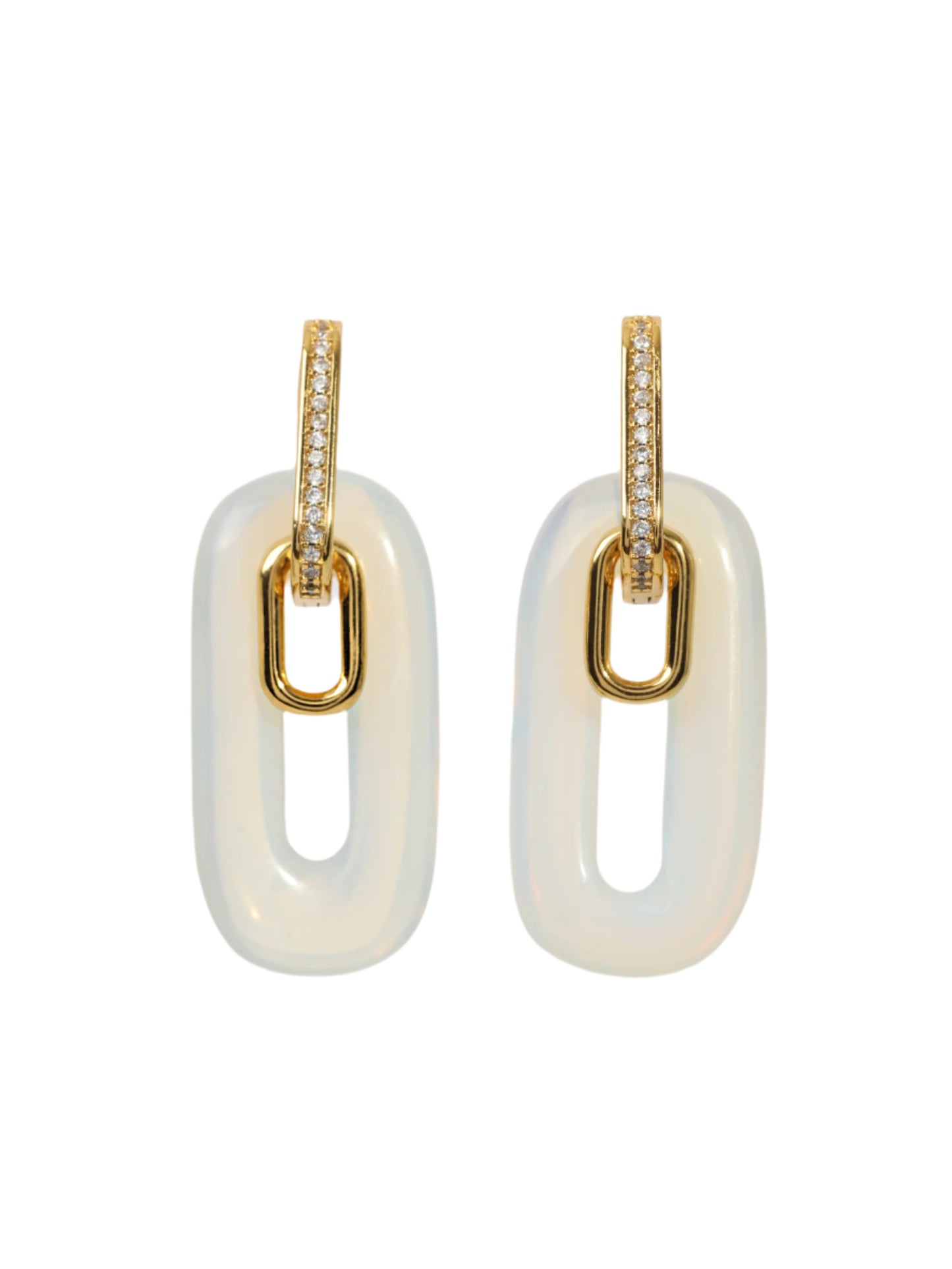 925 Sterling Silver, Cubic Zirconia, 18K Gold Plated, Opalite Stone