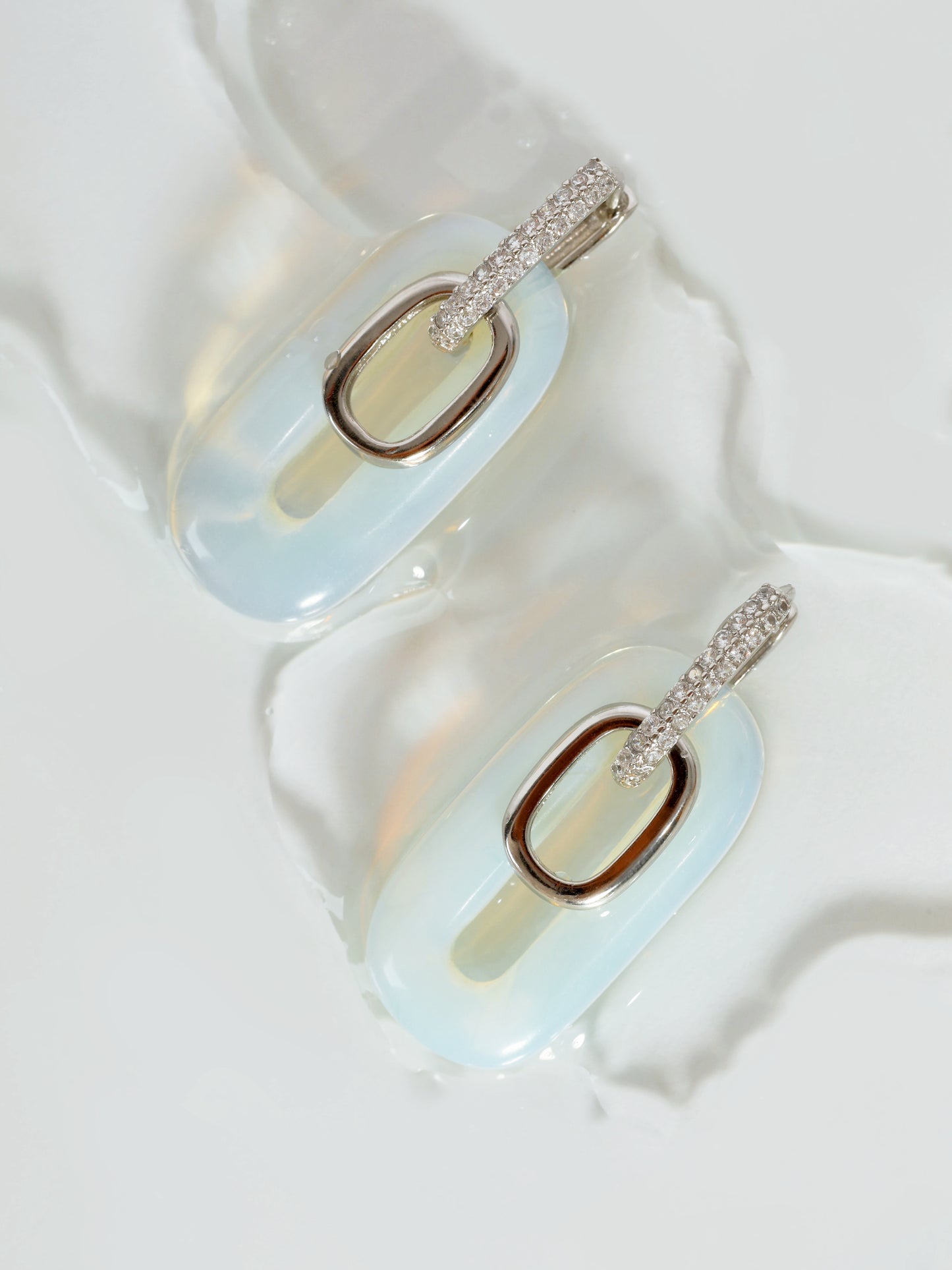 925 Sterling Silver, Cubic Zirconia, Opalite Stone Errings