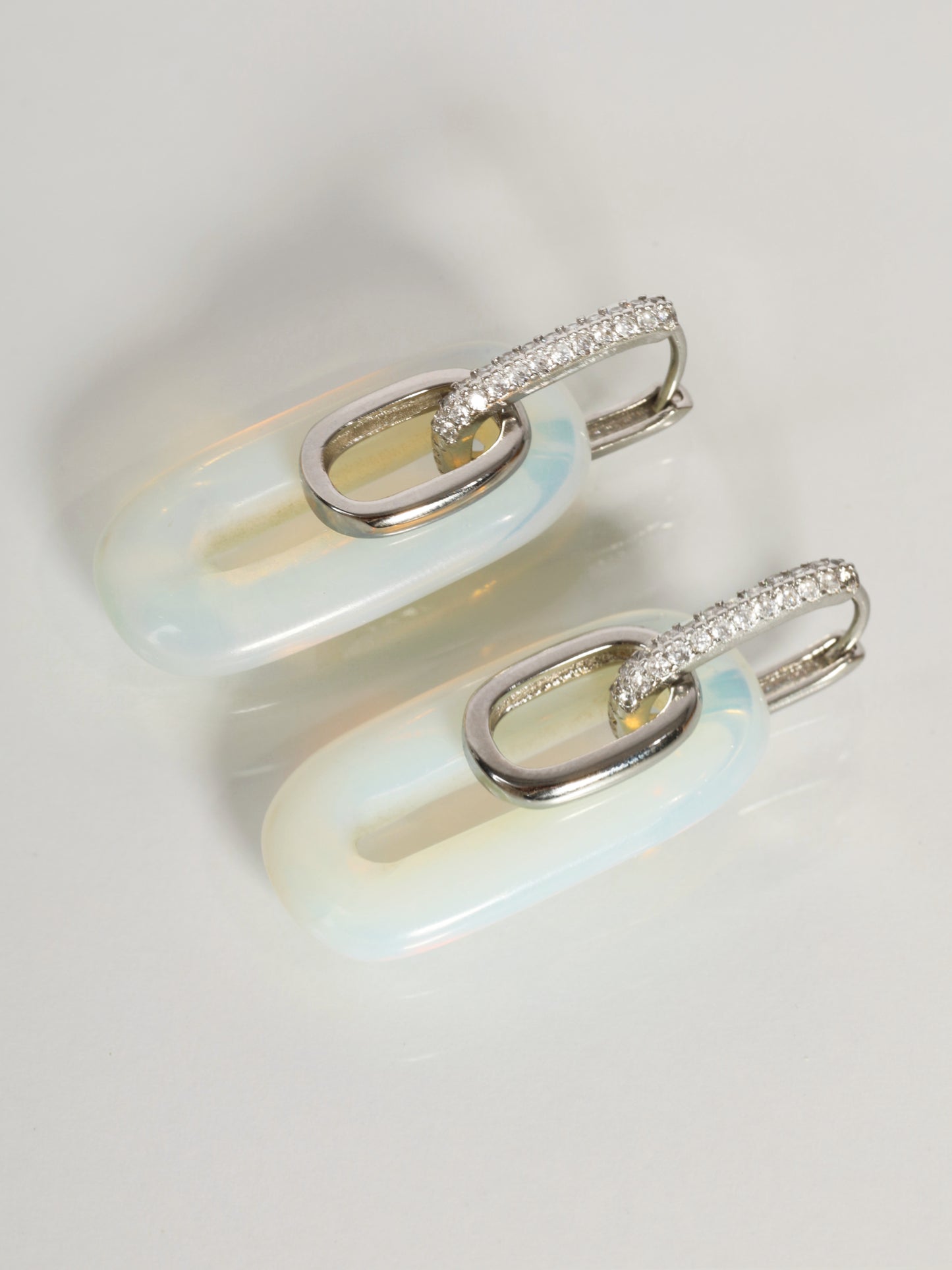925 Sterling Silver, Cubic Zirconia, Opalite Stone Errings